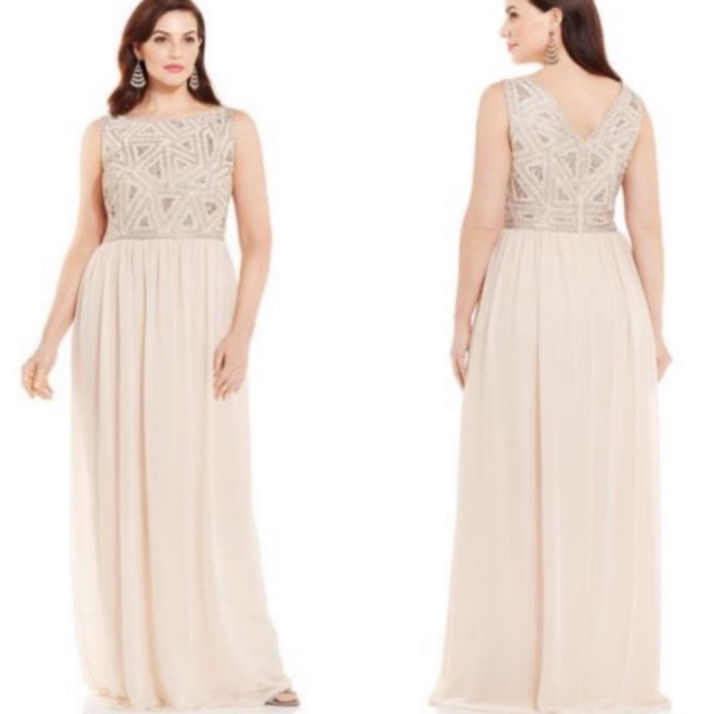 Adrianna-Papell top beaded V-Back sleeveless long gown - Picture 1 of 9